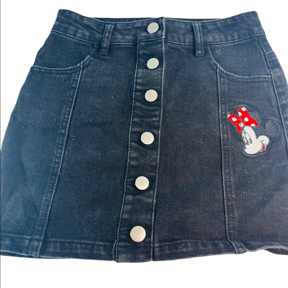 Vintage Disney Minnie Denim Skirt Black Jean Embroidered M Kids Cute HTF Button
